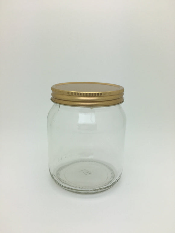 Traditional 1lb Round Honey Jars with gold 70mm screw lids