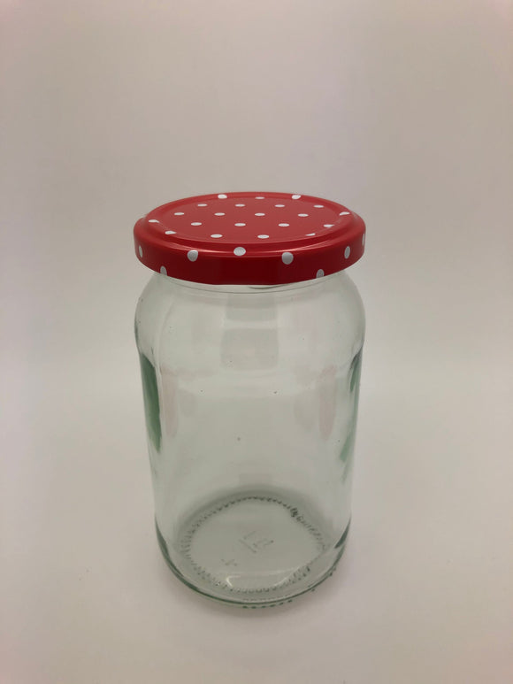 1lb (380ml) Round Glass Jar with 63mm red spotty twist lid